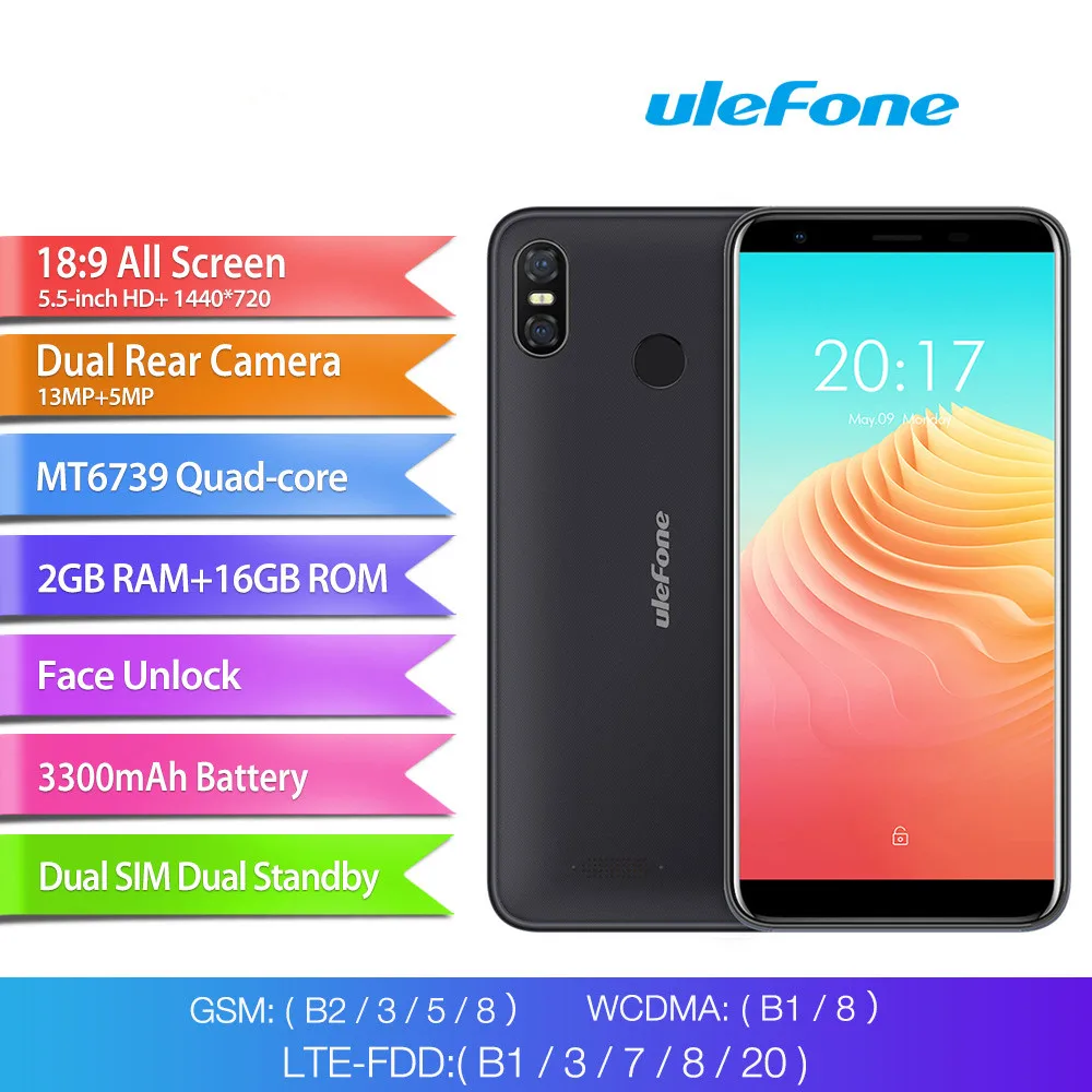 

Ulefone S9 Pro 5.5 inch HD+ Smartphone Android 8.1 MTK6739 Quad Core 2GB RAM 16GB ROM 13MP+5MP Dual Rear Cameras 4G Mobile Phone