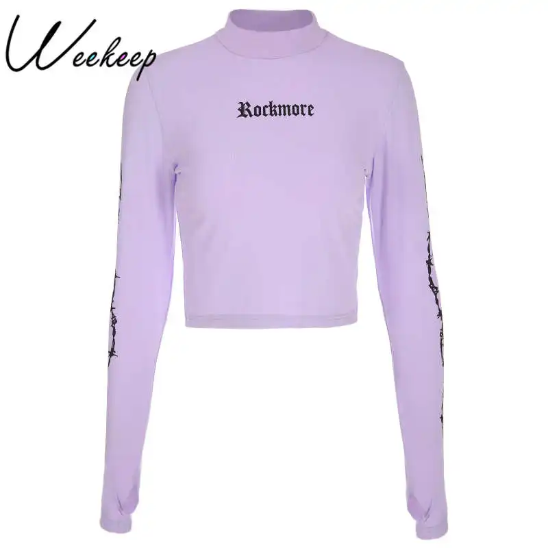 

Weekeep Turtleneck Long Sleeve bts Hoodie Women Cropped Printed Bodycon Hoodies Autumn Sexy Streetwear Pullover Sweatshirt Women