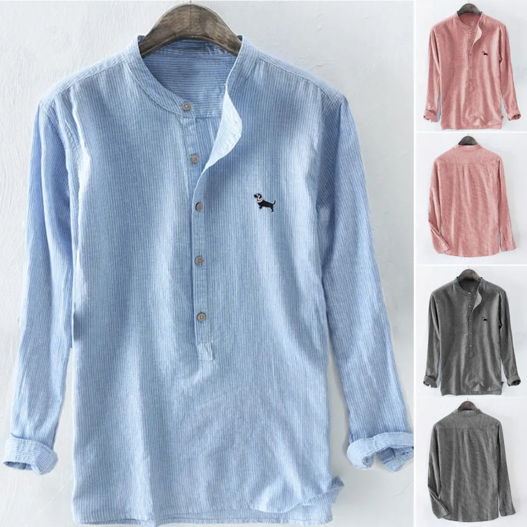 

Linen Shirt Men Baggy Stripe Tops Button Plus Size Men's Shirt Autumn Long Sleeve Shirts Men camisa masculina chemise homme