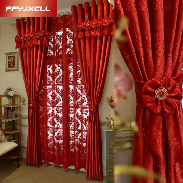 Cheap Europe Home Decoration Big Red Jacquard Blackout Curtain For Marriage living Room Bedroom Window Treatment Drapes Cheap Europe Home Decoration Big Red Jacquard Blackout Curtain For Marriage living Room Bedroom Window Treatment Drapes