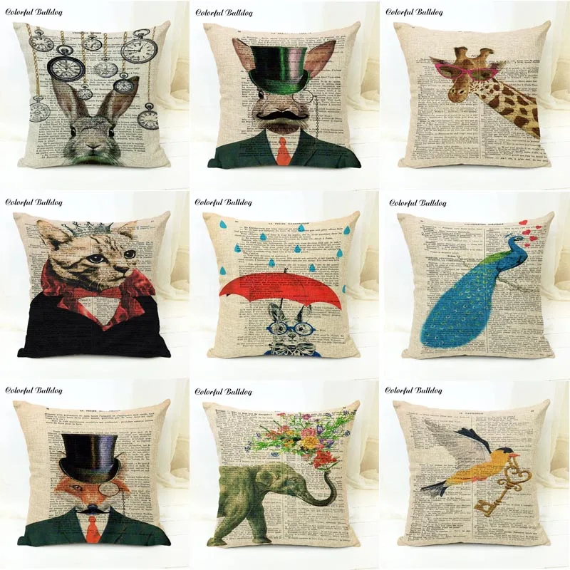 

Peacock Hummingbird Cushion Cover Elephant Flowers Pillow Case Vintage Dorm Decorations Throw Pillow Cushion Large Linen Custom