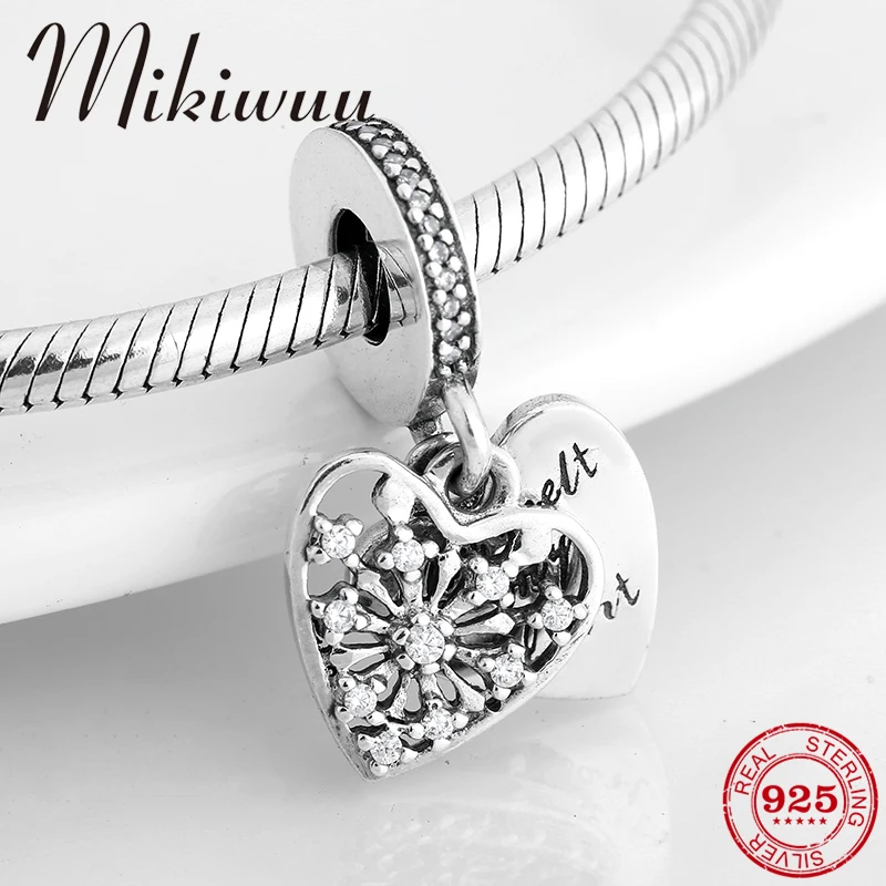 

925 Sterling Silver fine Heart Snowflake Charms Valentine's Day Pendant Fit Original Pandora Charm Bracelet Jewelry Making