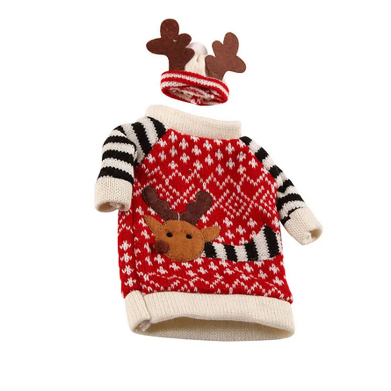 1 компл. Милый свитер с лосем крышка для бутылки с красным вином сумки Санта Клаус Олень обеденный стол украшения год Рождество Декор одежды