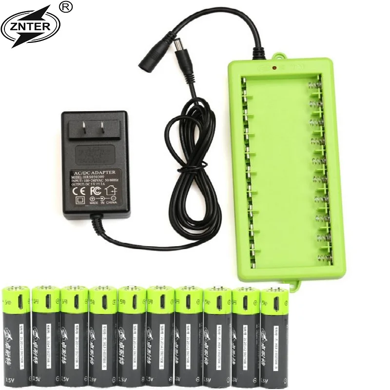 

10pcs ZNTER AA 1.5V 1250mAh Battery USB Quick Charging Rechargeable Lithium Polymer Battery Charged by Micro USB Cable