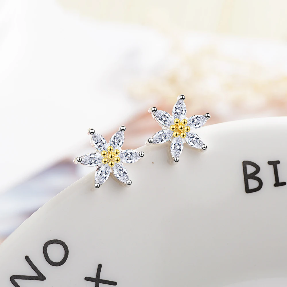 

Flower Gold Daisies Small Stud Earrings For Women 925 Sterling Silver Korean Jewelry pendientes kolczyki oorbellen