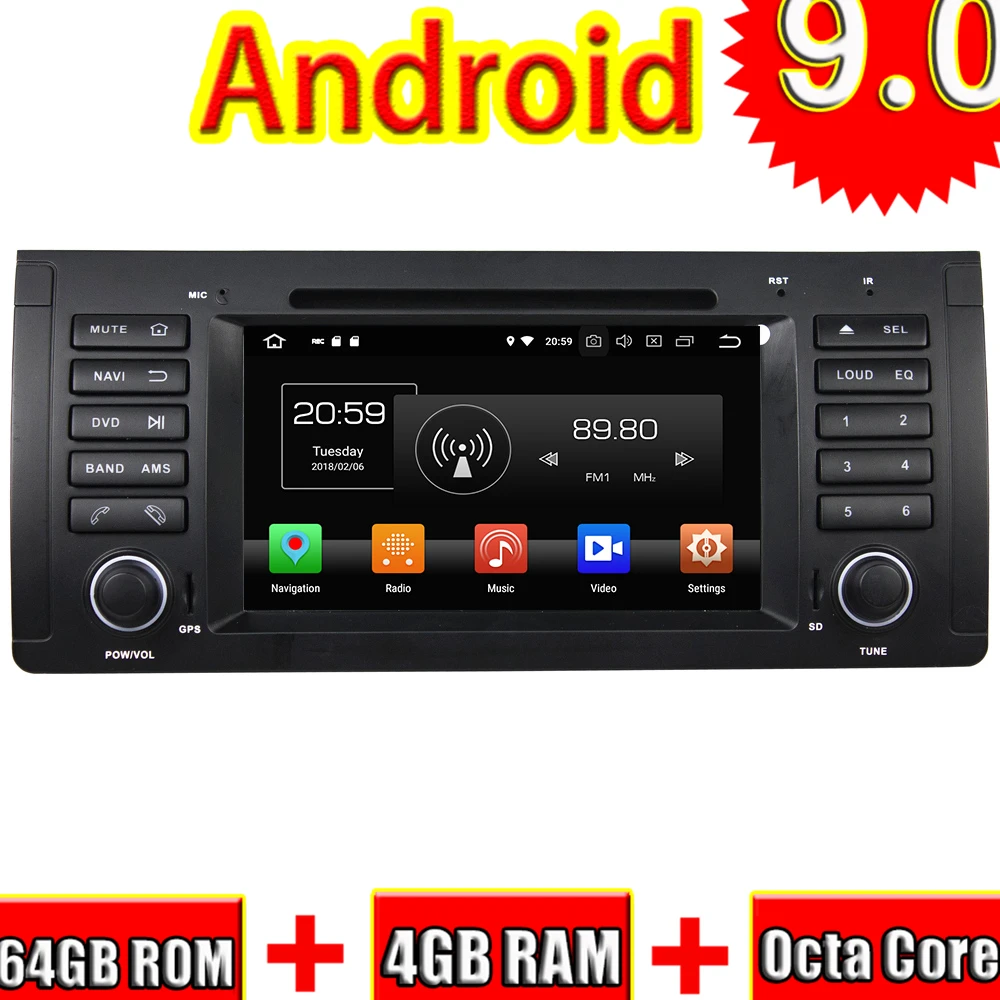 Topnavi Octa Core Android 9 0 Автомобильный GPS навигатор для BMW M5 E39 (1995 2003) X5 E53 (2000 2007) DVD