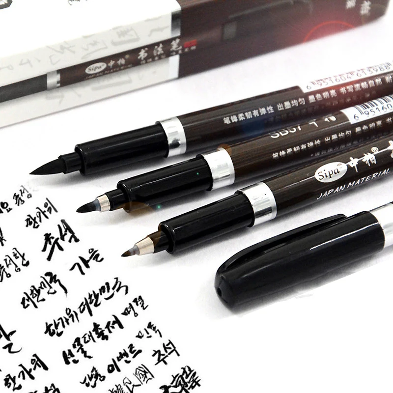 3 unids/lote pluma de caligrafía para la firma chino aprendizaje de palabras cepillo plumas de arte marcador bolígrafos papelería de la escuela suministros