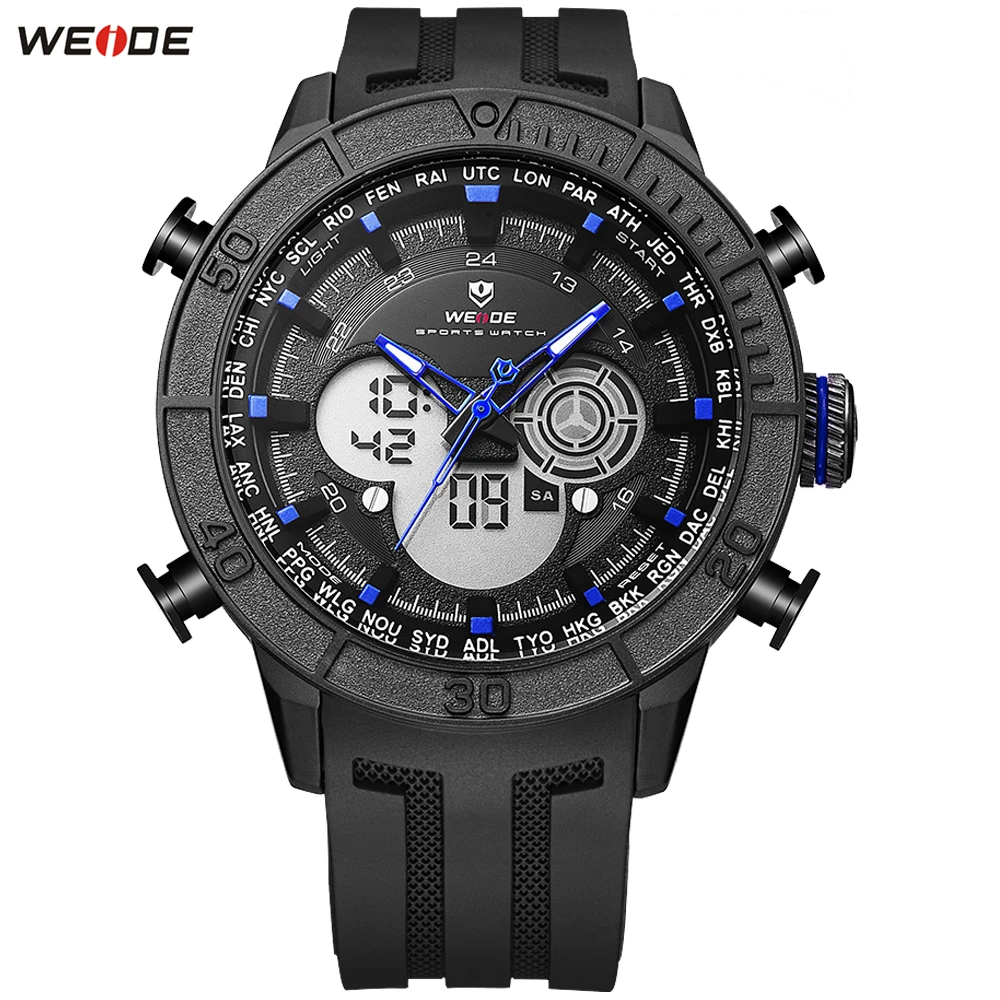 

Fashion WEIDE Alarm Week Digital Sport Watch Men Quartz Movement Waterproof Dual Time Zone Rubber Band Wristwatch Male Relogios