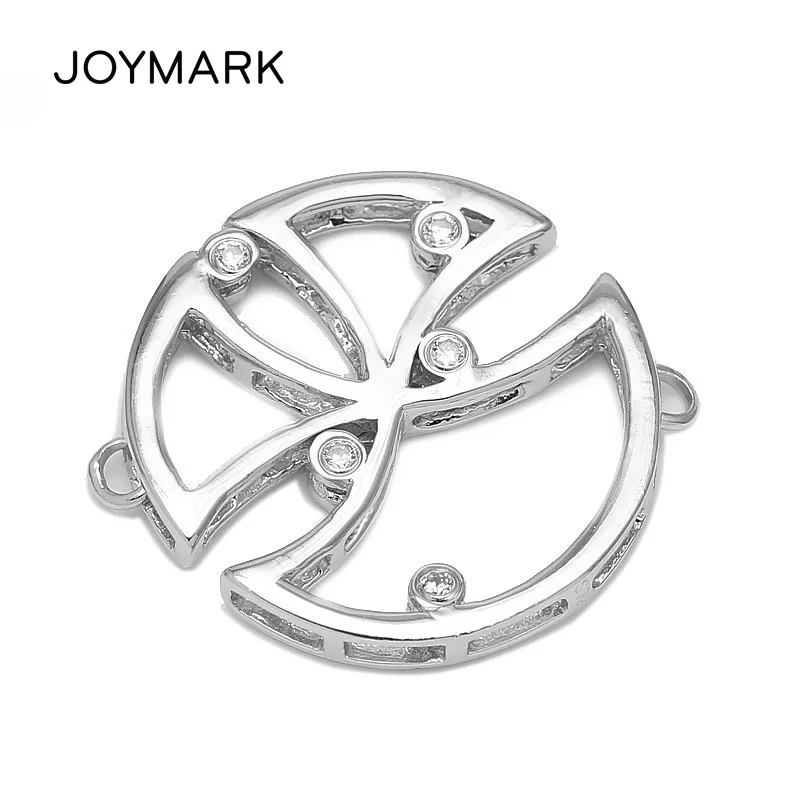 925 Sterling Silver Zircon Stone Micro Pave Round Connectors Jewelry