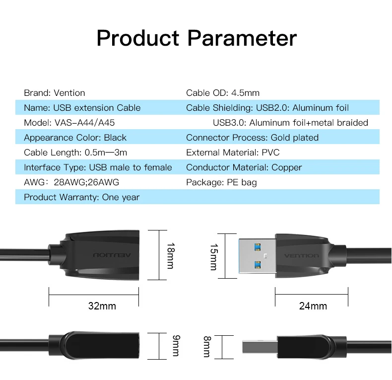 Vention USB2.0 3,0 кабель-удлинитель для мужчин и женщин кабель-удлинитель USB3.0 кабель-удлинитель для портативных ПК USB кабель-удлинитель