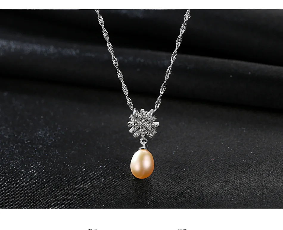 

S925 sterling silver water wave chain natural freshwater pearl fashion snowflake pendant accessories VSG03