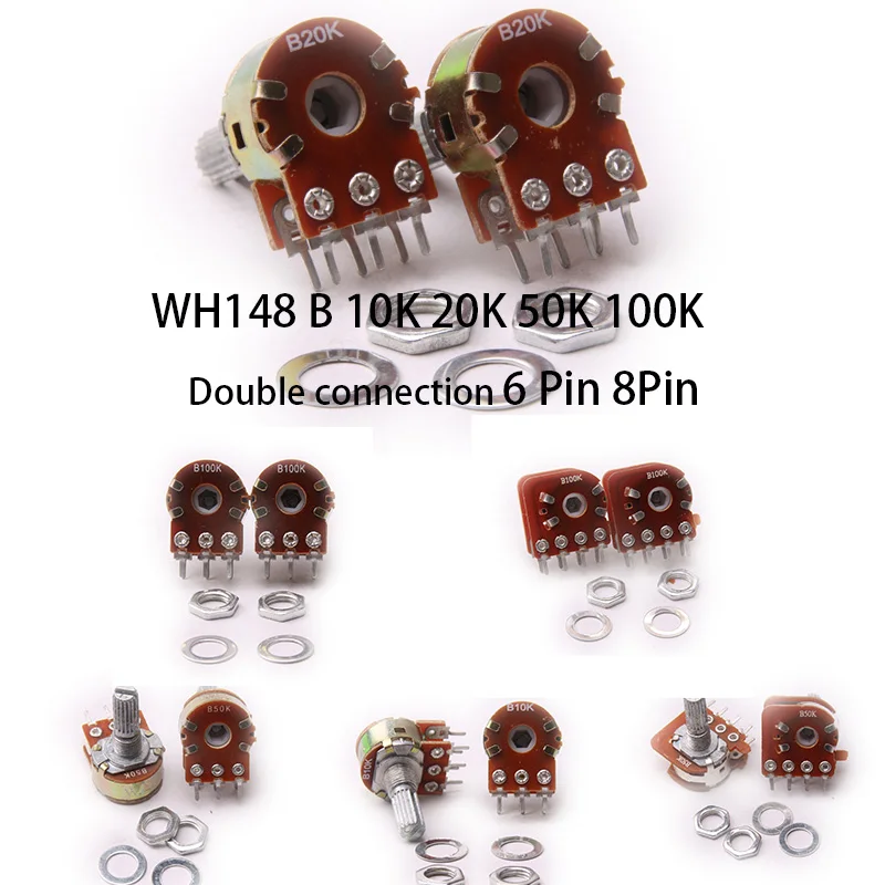 Glyduino WH148 B10K 20K 50K 100K двойное соединение 6 8 контактов линейный потенциометр горшок