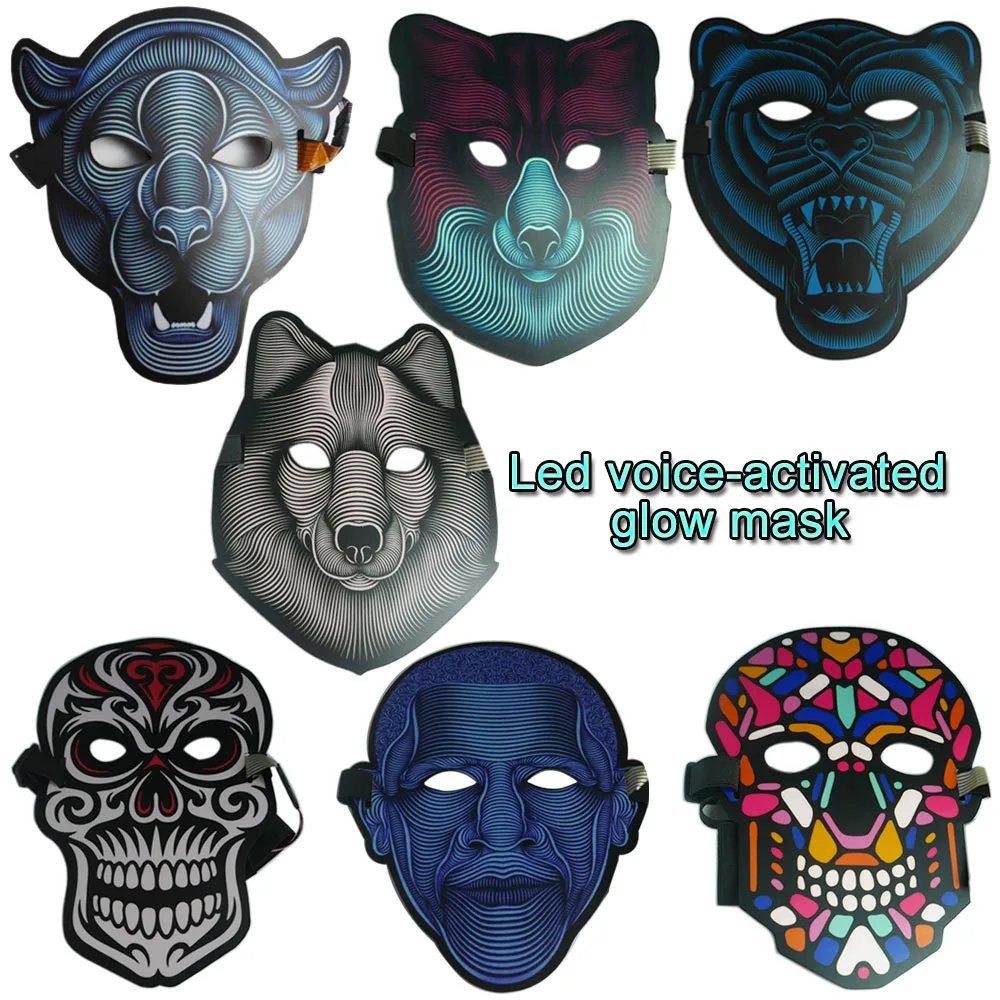 

New arrival LED voice-activated glow mask adult Masquerade Halloween Terror Masks Party Glowing Dance Voice-activated Music Mask