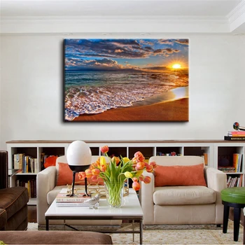 

Wall Art Painting Beach Sunrise White Wave Prints On Canvas The Picture Seascape Abstract Bedroom Decorative Home Pretty Gift