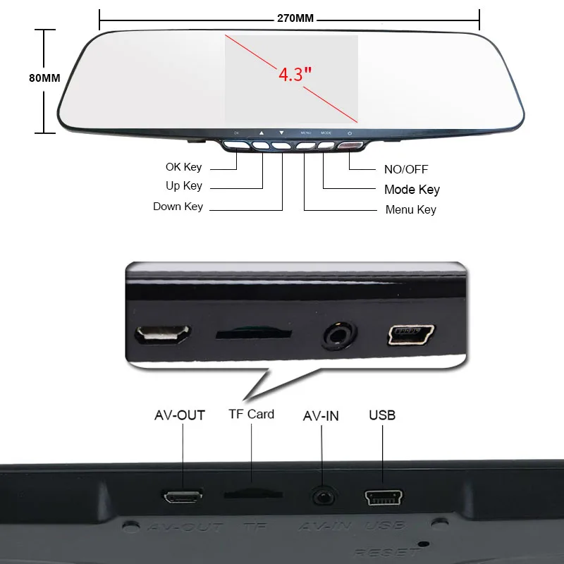E ACE Автомобильная Dvr камера 4 3 &quotзеркало заднего вида видеорегистраторы 1080P +