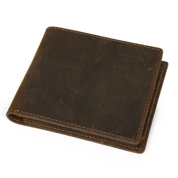 

TIDING Money holder men bag leather brand removable card holder brown short bifold wallet 4043