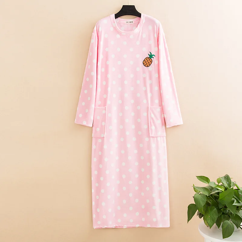 Autumn Nightgown Plus Big Size Women Sleepwear Stripes Winter super Soft Flannel Night Dress Long Sleeve Nightwear New - Цвет: Pink as chart