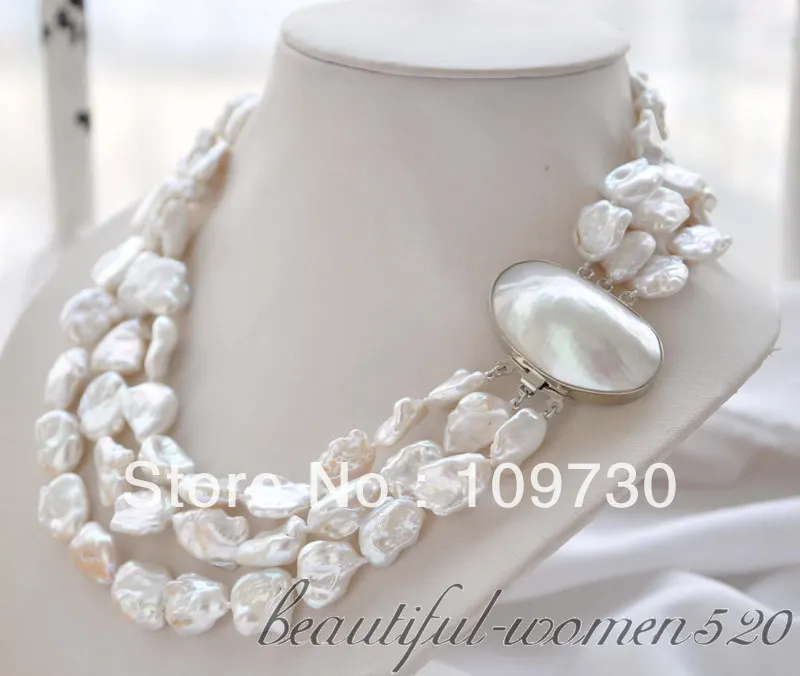 

Jewelry 00674 BAROQUE white KESHI REBORN PEARL NECKLACE mabe clasp