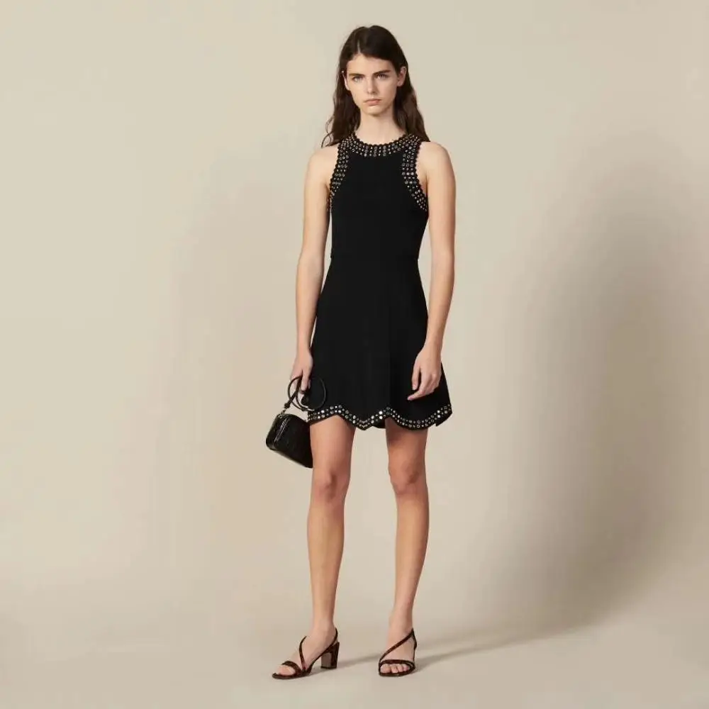 

High Quality Vestidos Black Midi Women Bandage Dress Fashion Summer Dress Sequined O-Neck Elegant Party Dress