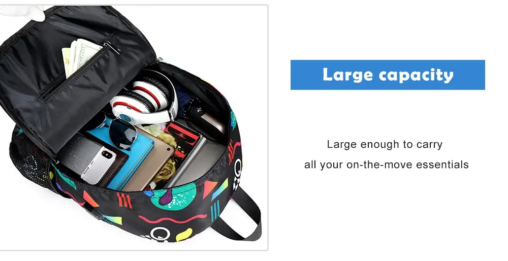 Liyongyi Creative Print Backpack with USB Port- Black 1