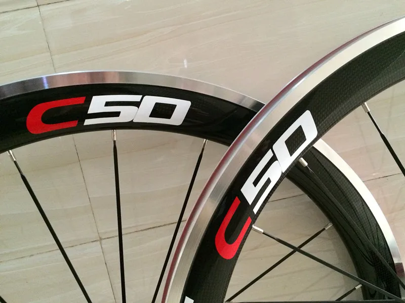 

700c carbon alloy clincher wheels with alloy braking surface 50mm depth 23/25mm width with Powerway R13 hub Carbon Ceramic hubs