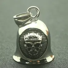 Мужские Мальчики 316L нержавеющая сталь Классический череп двухсторонний узор Серебряный Байкер Jingle Bell кулон
