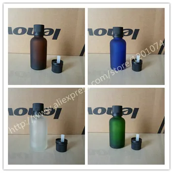 

30ml brown/clear/blue/green frosted Glass Essential Oil Bottle With black plastic anti-theft cap+plastic insert. Oil vial