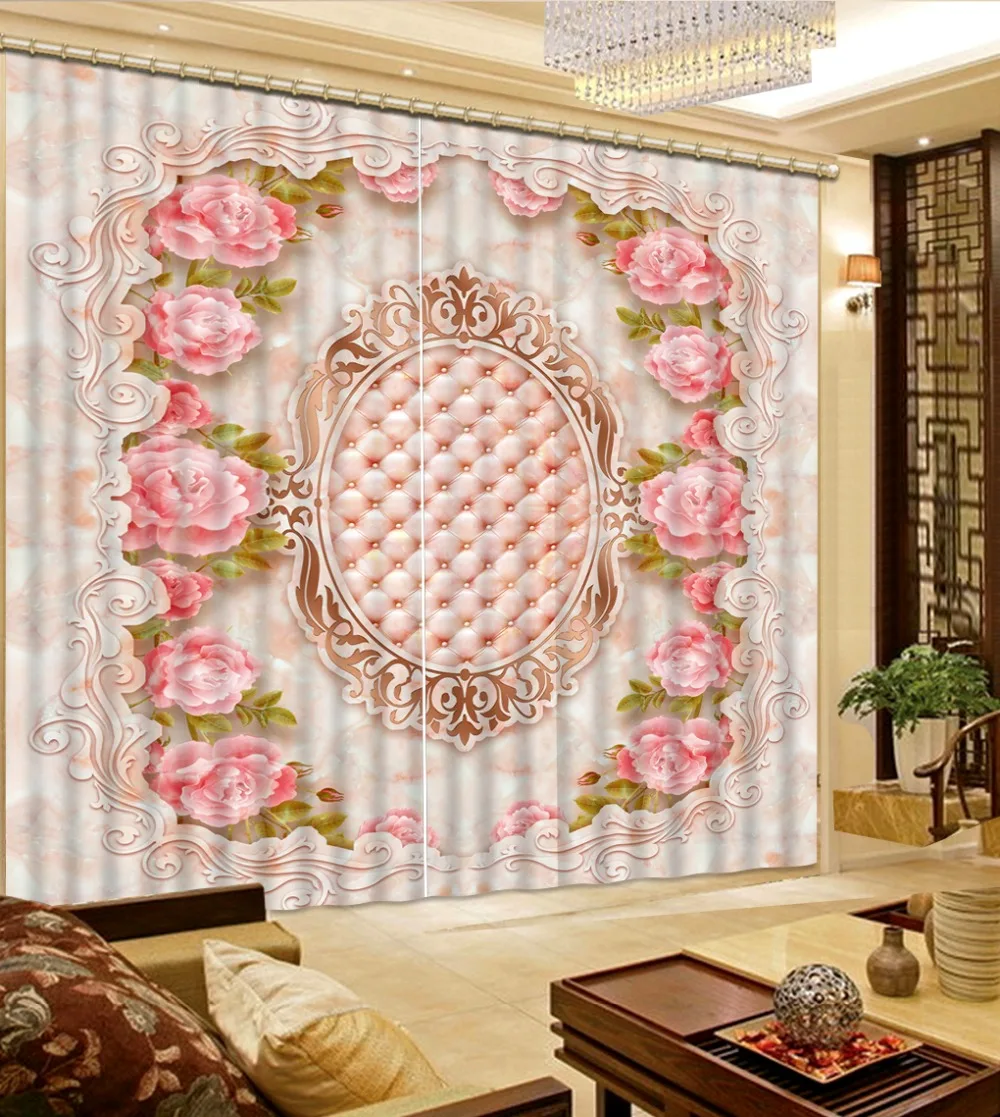 Europe Luxury Curtains Photo Painting soft rose Blackout 3D Window