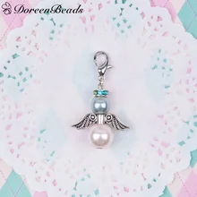 DoreenBeads Крыло ангела-хранителя, Чарующее ювелирное Винтаж браслеты серебряного цвета Розовый Цвет: серебристо-серый имитация жемчуга 41 мм x 23 мм, 8 шт