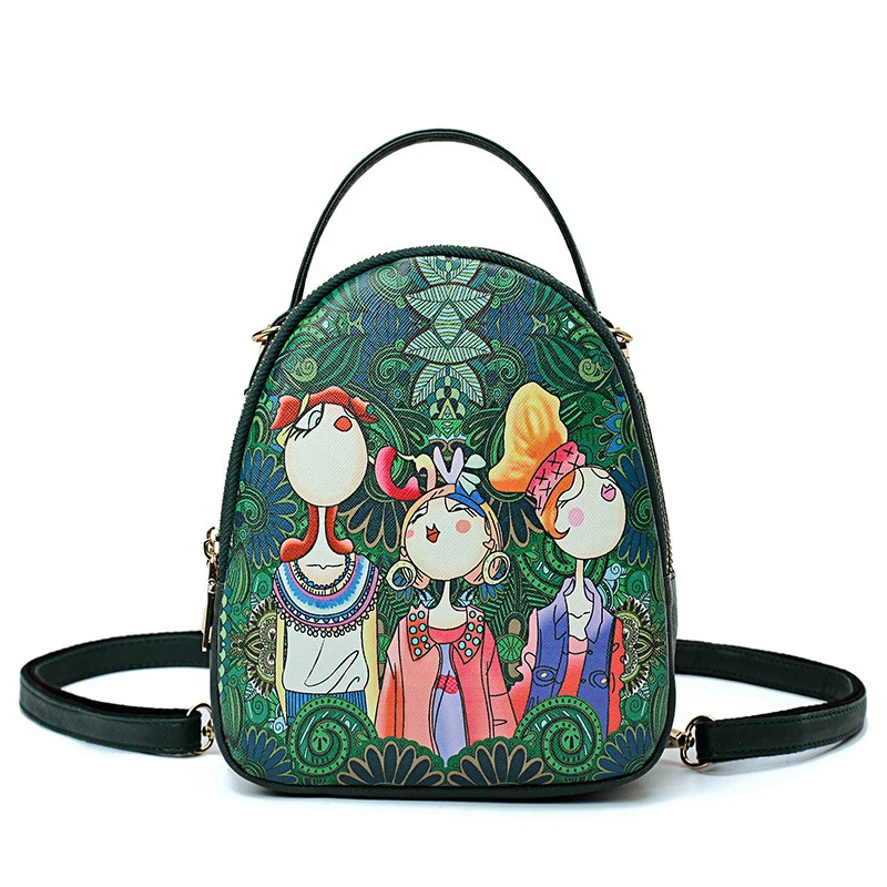 

Ethnic Deep Green Forest Cartoon Printing Women Messenger Bag Summer Single Shoulder Bag PU Leather Ladies Crossbody Bags
