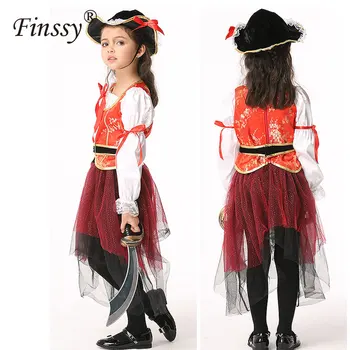 

Pirate Girls Cosplay Costume New Halloween Party Christmas Gift Performance Kindergarten for Children Kids Clothes hatn and belt