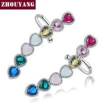 ZHOUYANG серьги-гвоздики для женщин, милые Разноцветные серьги в форме сердца с кристаллами, серебряный цвет, подарок на день рождения, модное ювелирное изделие E337 E339