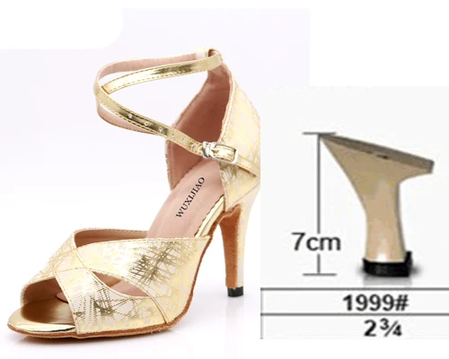 Gold heel 7cm WUXIJIAO/популярные женские кожаные туфли для латинских танцев с принтом; туфли для бальных танцев; вечерние туфли для танцев на квадратном каблуке 10 см - Цвет: Gold heel 7cm