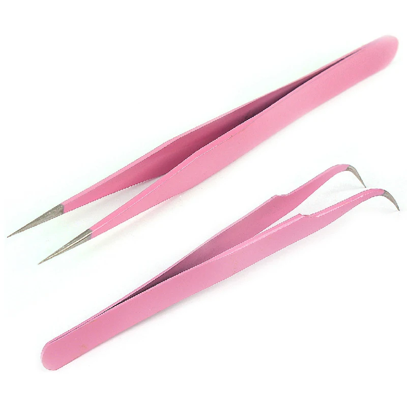 Professional Pink Anti static Stainless Steel Eyelash Tweezers For Eye