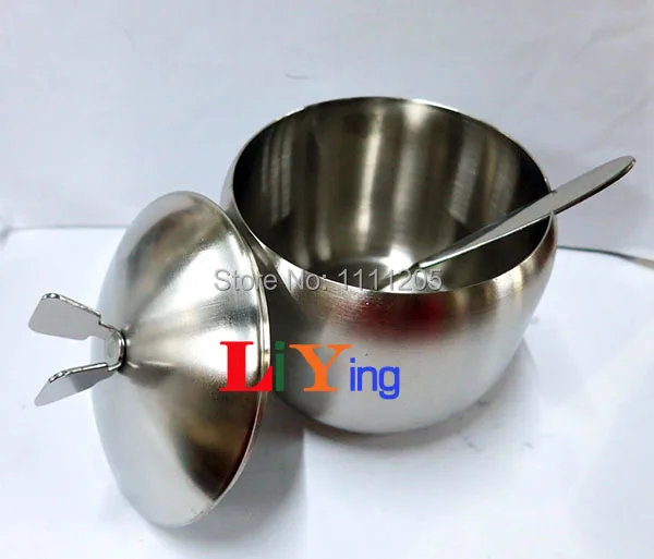 2pc salt and pepper box set stainless steel 8cm with spoon lid cruet