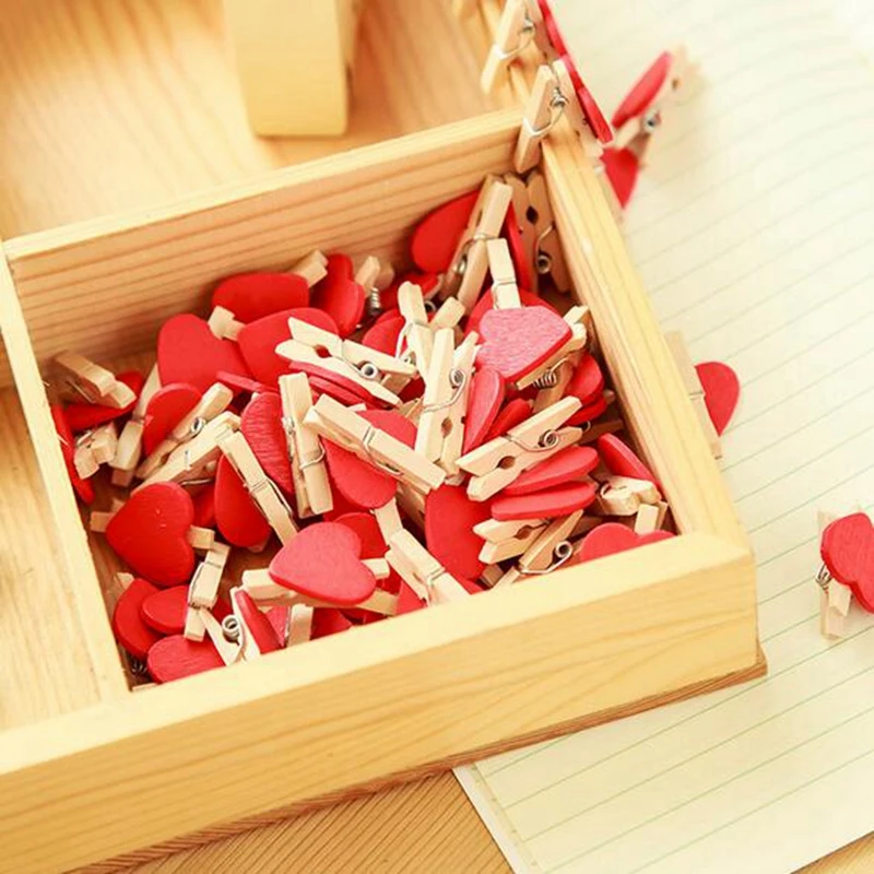 

50/100pcs Red Mini Hearts Peg Wooden Pegs Pretty Photo Clips DIY Wedding Party Craft Home Decor YYY9137