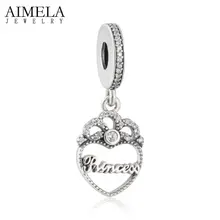 AIMELA Carta Princesa Corona Del Corazón Colgante Charm Fit Pandora Pulseras DIY Plata de Ley 925 Corazón de Los Granos Para Hacer La Joyería