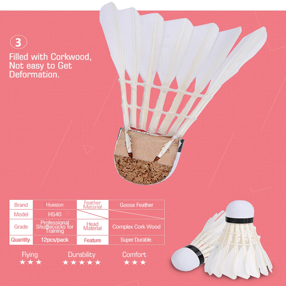 12 unids/pack blanco pluma de ganso Badminton Shuttlecock bola bádminton Accesorios