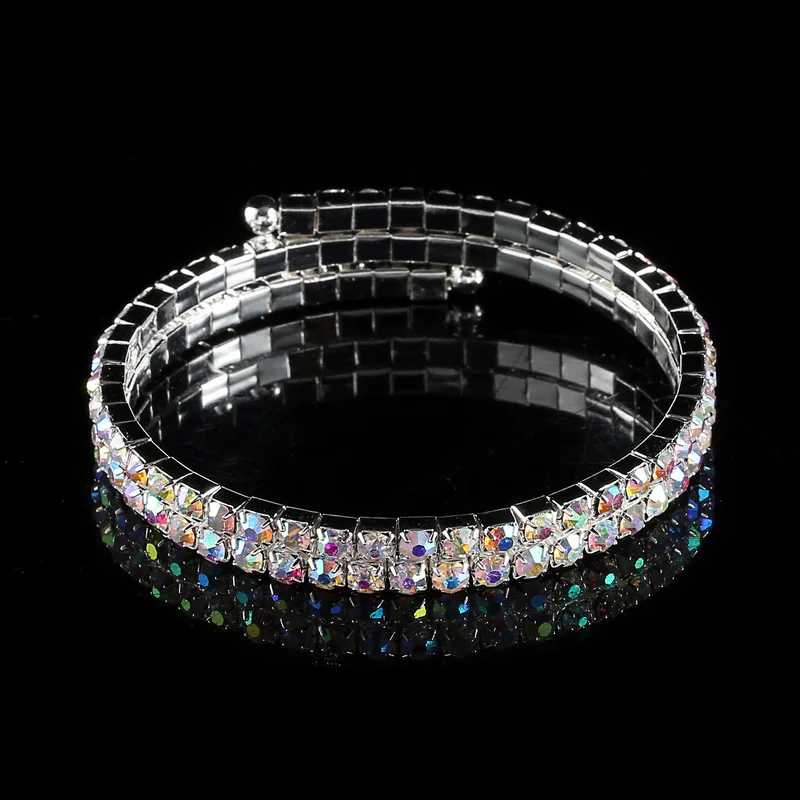 AB браслет из горного хрусталя посеребренный браслет спиральный верхний браслет для женщин 2 ряда радужные цветные браслеты браслет - Окраска металла: silver with AB stone