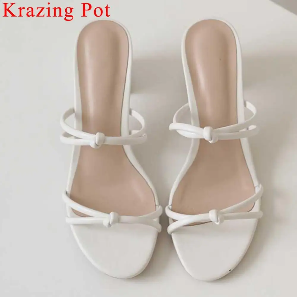 

Krazing Pot concise design peep toe women sandals slip on mules chunky med heels superstar summer leisure gathering shoes L40