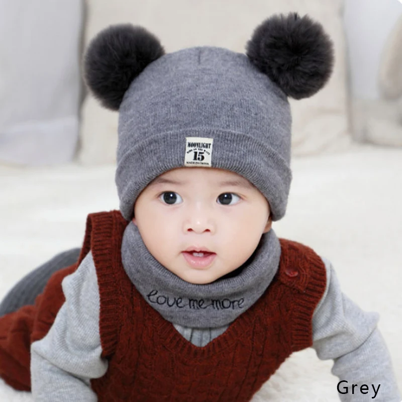 REAKIDS Детская Зимняя шерстяная вязаная шапка с помпоном для мальчиков и девочек, детская теплая шапка с помпоном, удобная шляпа для детей - Цвет: Grey