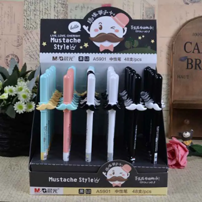 

4pcs Mixed Color 0.35mm Black Ink Gelpen Kawaii Mustache Gel Pen Office School Smooth Writing Stationery Funny Cartoon Pen Gifts