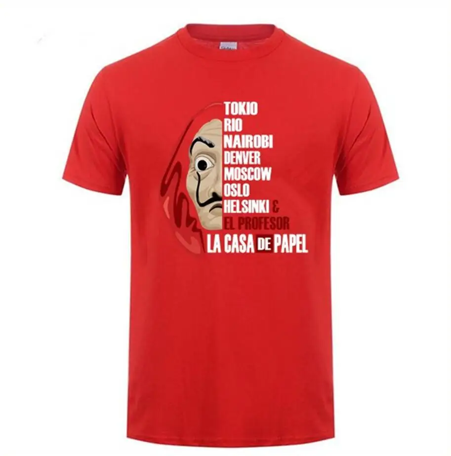 as picture La Casa De Papel Money Heist tv, Брендовые мужские футболки, мужские футболки из хлопка с коротким рукавом, футболка House Of paper, мужские футболки, футболка - Цвет: as picture