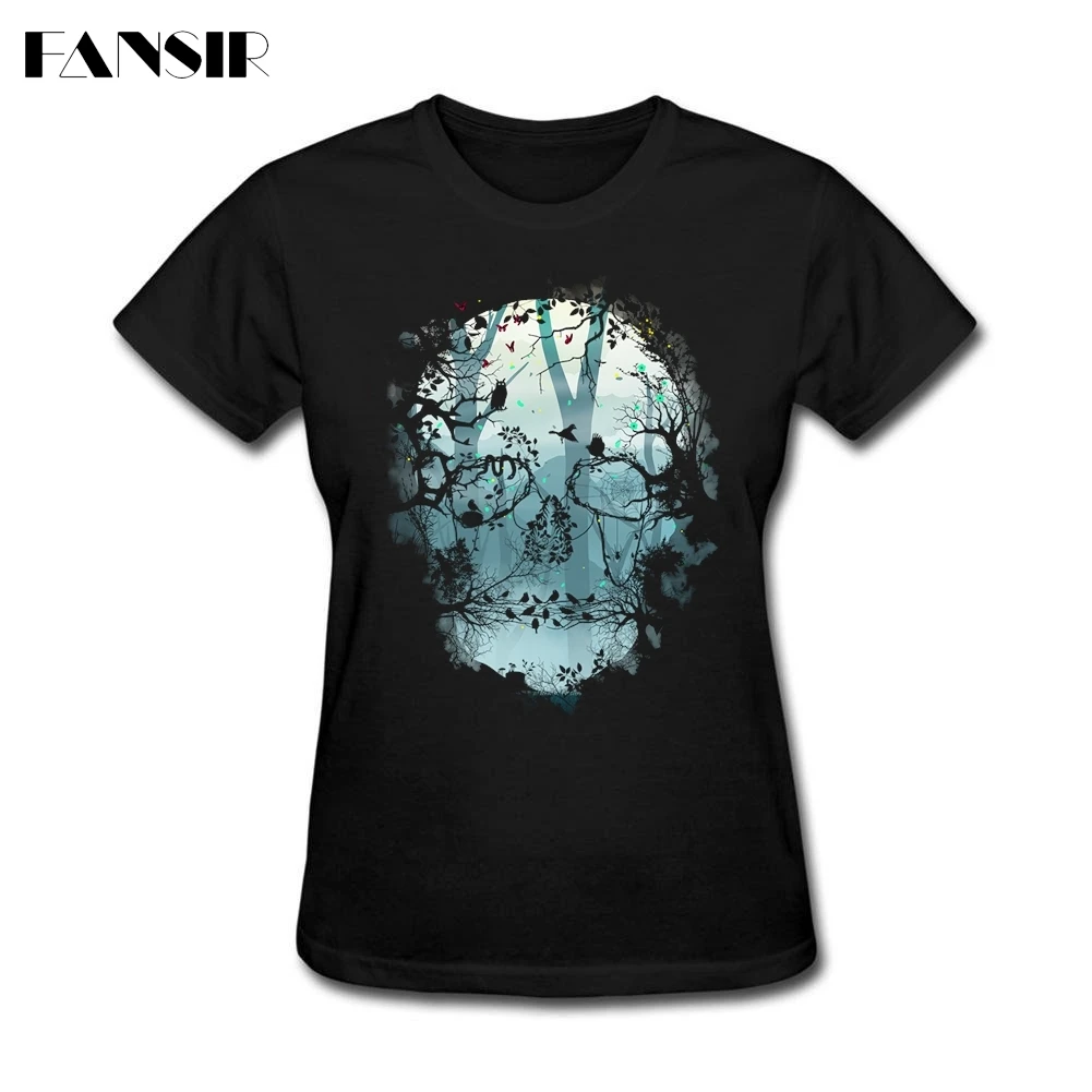 

Home Wear Womens T Shirt Dark Forest Skull Clothes T-shirts Ladies Short Sleeve 100% Cotton Hot Sale Shirt For Woman