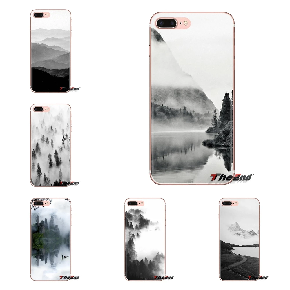 For iPod Touch Apple iPhone 4 4S 5 5S SE 5C 6 6S 7 8 X XR XS Plus MAX mountain mist black and white design Silicone Housing Case |