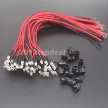 10-100pcs 3mm/5mm Red/Green/Blue/RGB 12V DC Round Pre-Wired Water Clear LED With Plastic Holder