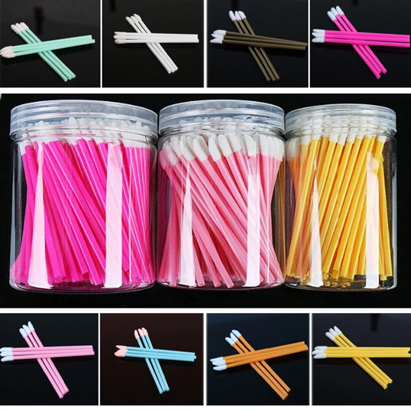 

100pcs Disposable Lip Brush Kit Mascara Lipstick Gloss Eyelash Wands Remover Cleaner Applicators With Holder