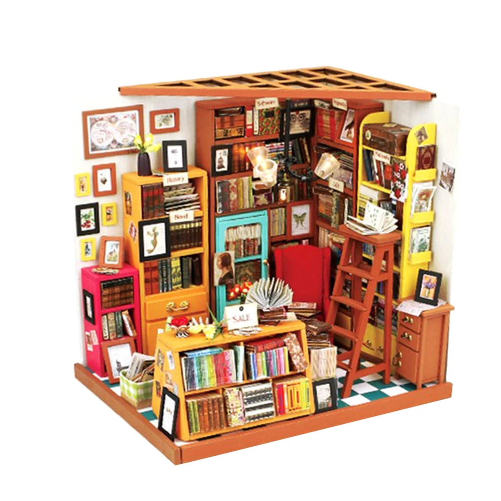 

1:24 Dollhouse Miniature DIY Prince Doll House Kits Bookstore Kids Toys