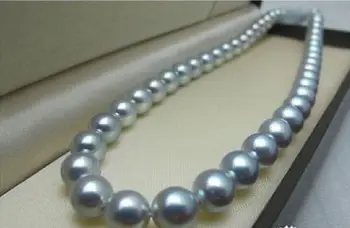 

Beautiful AAA+ natural 11-12mm south sea grey pearl necklace 18" yellow plated clasp earring set