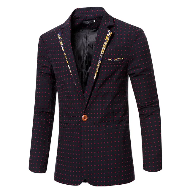 2017 New Arrival Brand Clothing Spring Wine Red Blazer Men with Dots